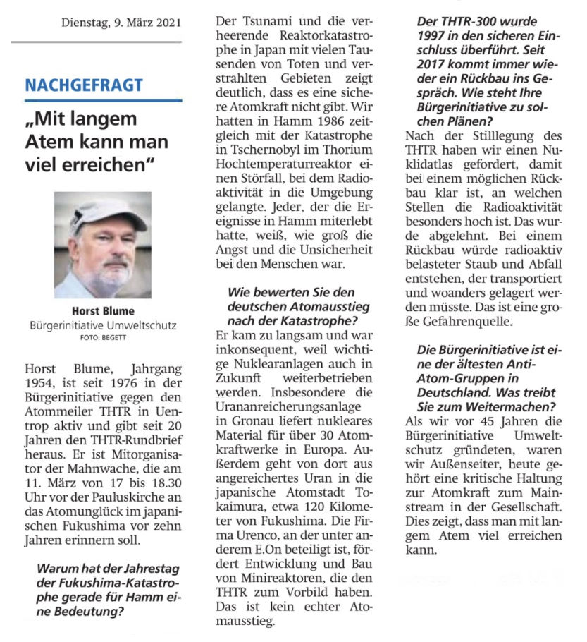 Westfälischer Anzeiger vom 09.03.2021  Nachgefragt - "Mit langem Atem kann man viel erreichen"