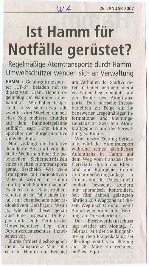 Westfälischer Anzeiger 26.01.2007