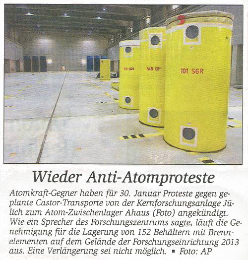 Stop Westcastor 2011 im Westfälischer Anzeiger