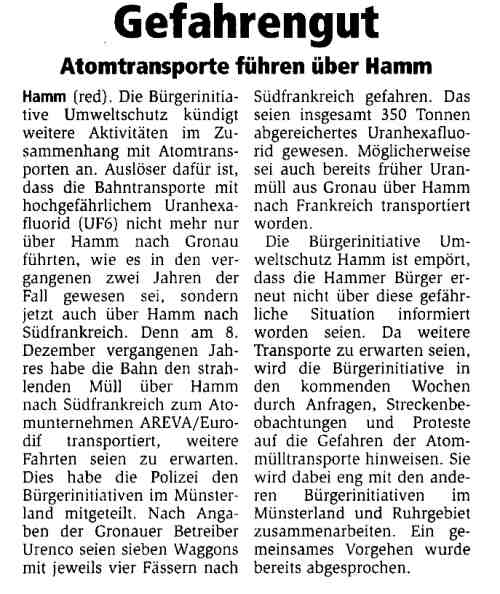 Wochenblatt vom 07.01.2009 - Gefahrengut